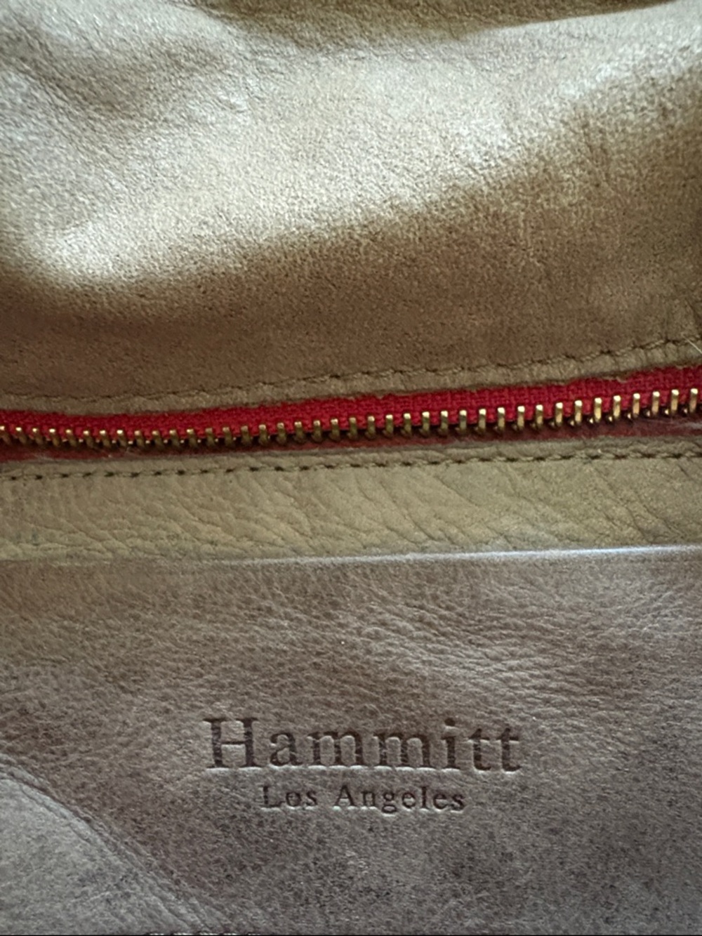 Hammitt Taupe Leather Shoulder Bag with Gold Hardware and Red Zip - Picture 3 of 4